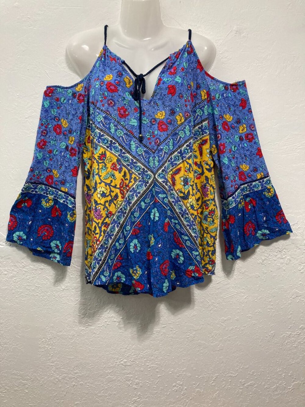 Nanette Nanette Lepore Blouse Long Bell Sleeve floral Bohemian Multi Print L